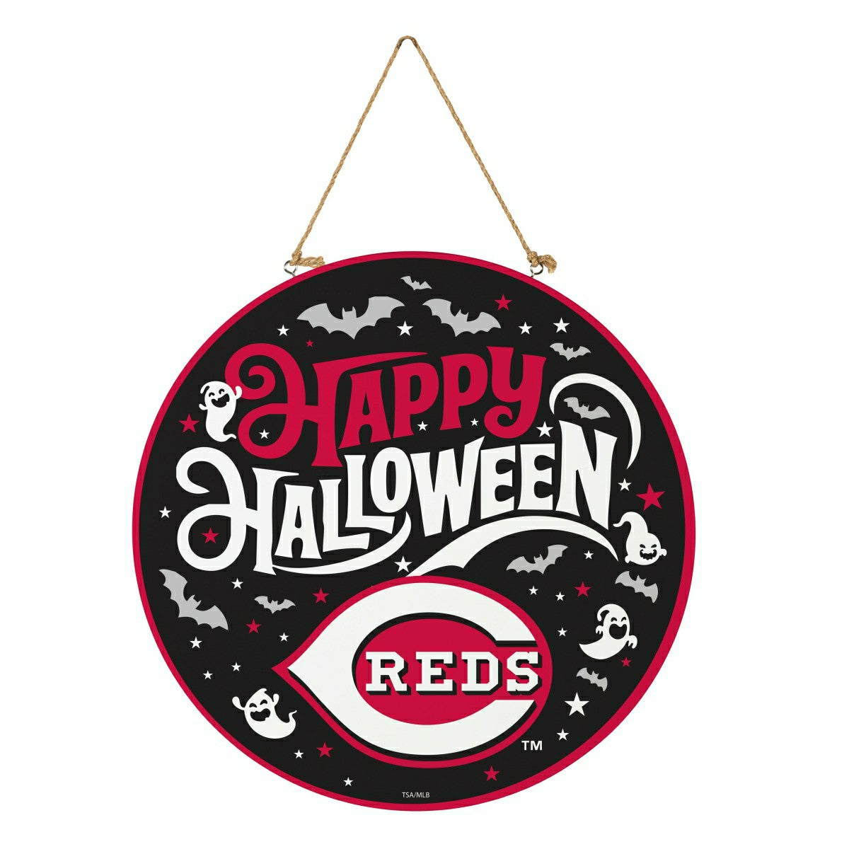 Cincinnati Reds Halloween Round Door Décor with Hanging Rope, 18x18 - MLB Home