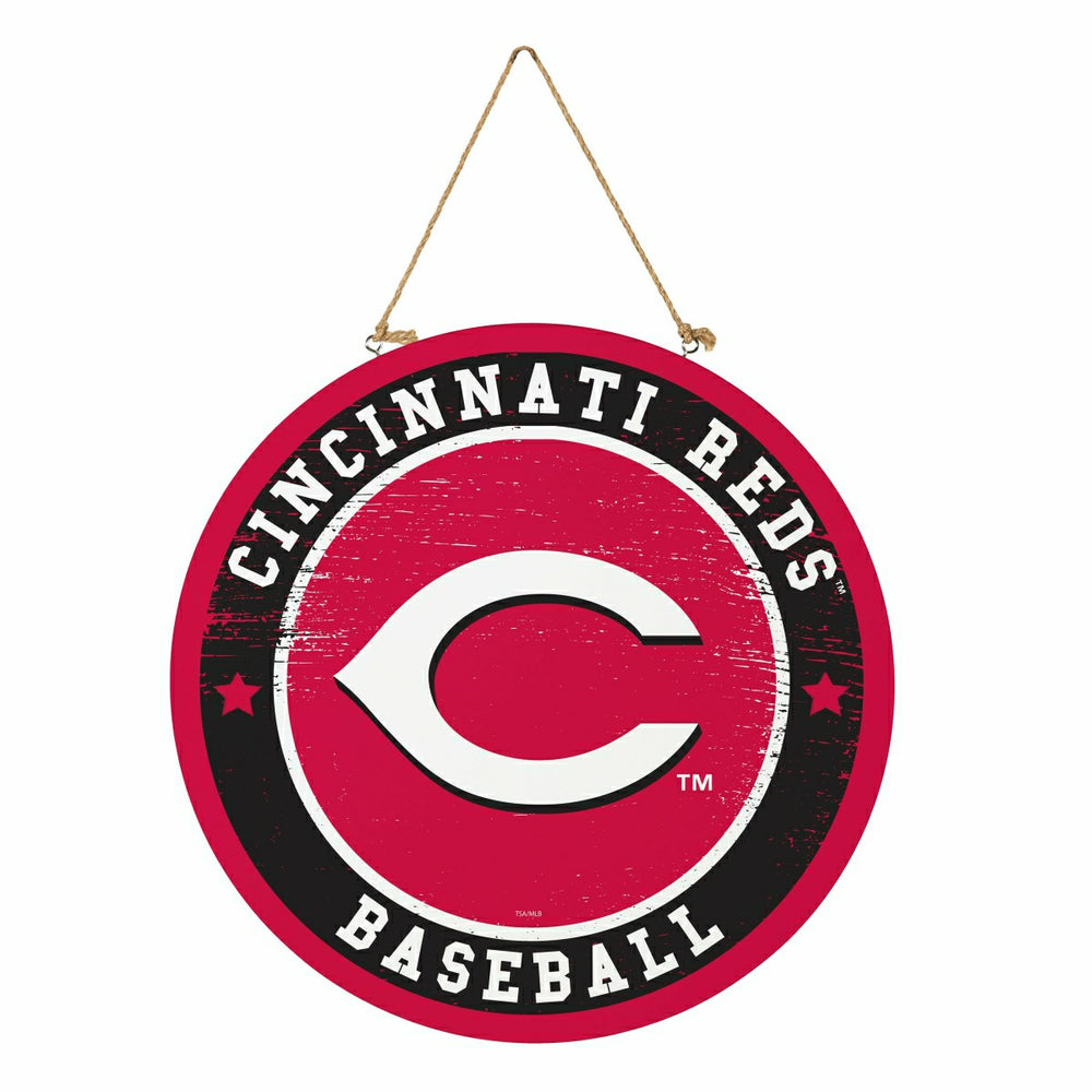 Cincinnati Reds Round Door Décor with Hanging Rope, 18x18 - MLB Home