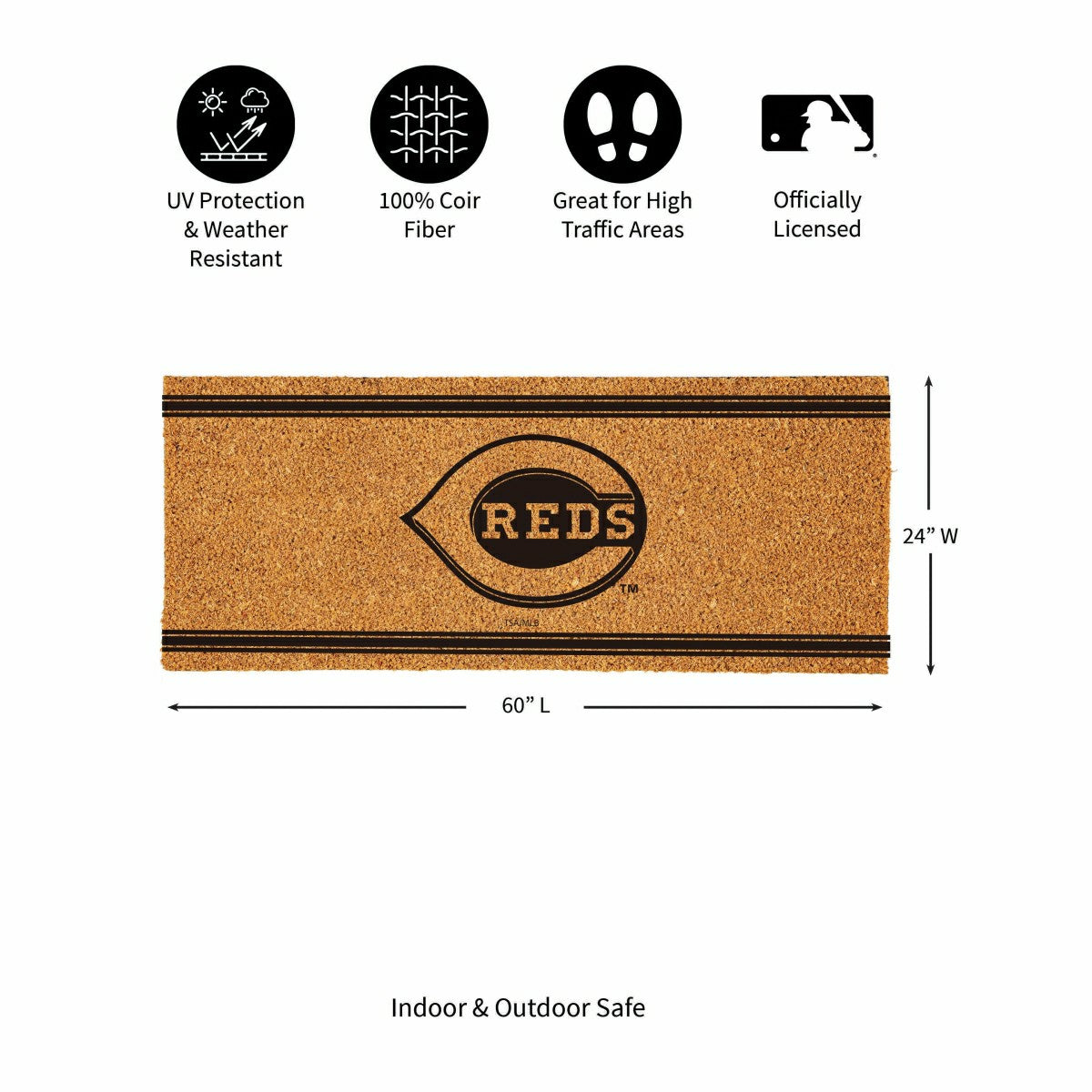 Cincinnati Reds Extra Large One Color Coir Mat, 60"x24" - MLB