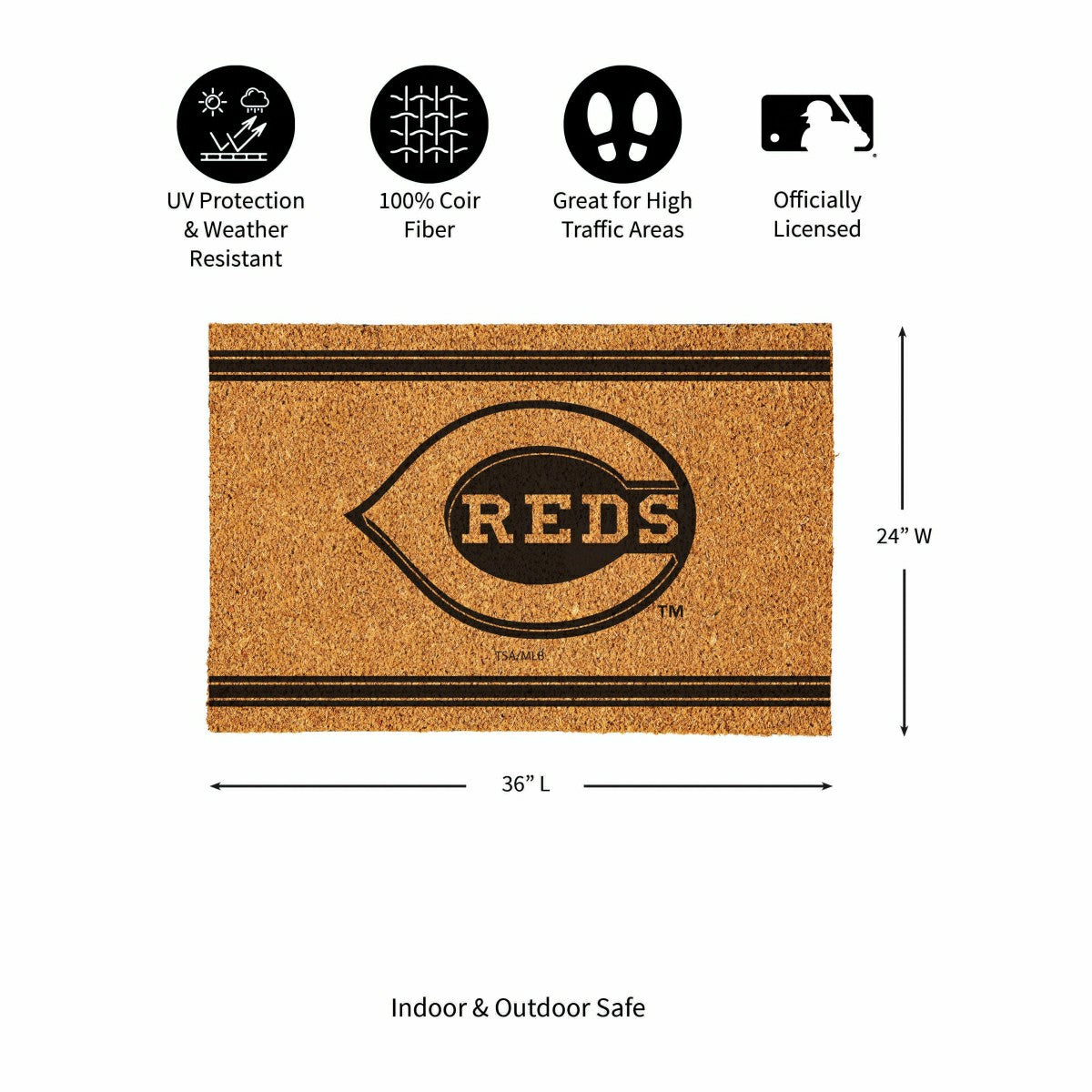 Cincinnati Reds Large One Color Coir Mat, 36"x24" - MLB