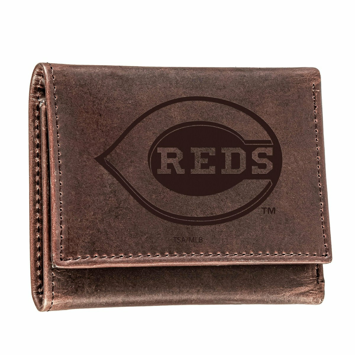Cincinnati Reds Tri-Fold Wallet Brown 100% Genuine Leather - MLB Home