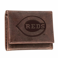 Cincinnati Reds Tri-Fold Wallet Brown 100% Genuine Leather - MLB Home