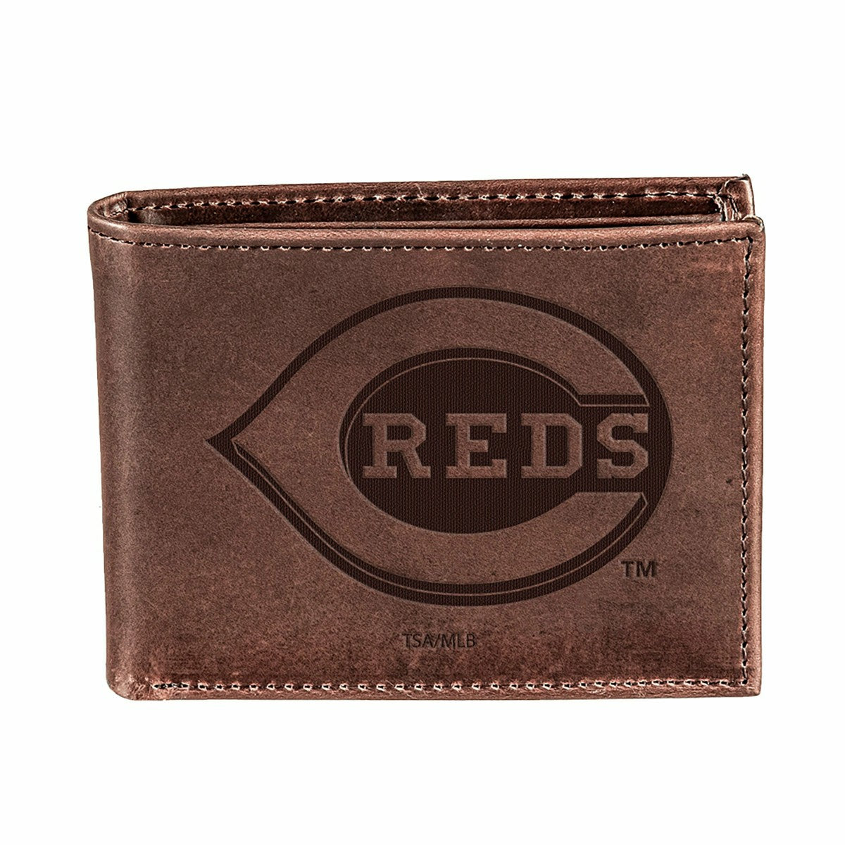 Cincinnati Reds Bi-Fold Wallet Brown 100% Genuine Leather - MLB Home