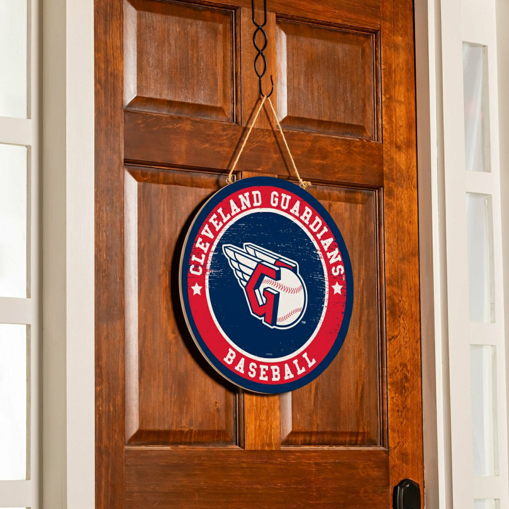 Cleveland Guardians Round Door Décor with Hanging Rope, 18x18 - MLB Home