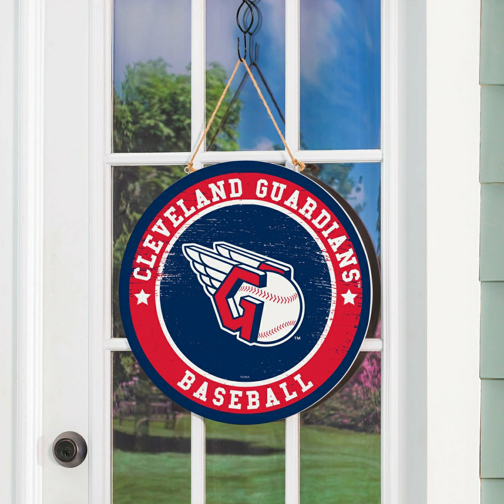 Cleveland Guardians Round Door Décor with Hanging Rope, 18x18 - MLB Home