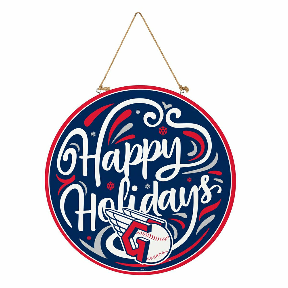 Cleveland Guardians Holiday Round Door Décor with Hanging Rope, 18x18 - MLB Home