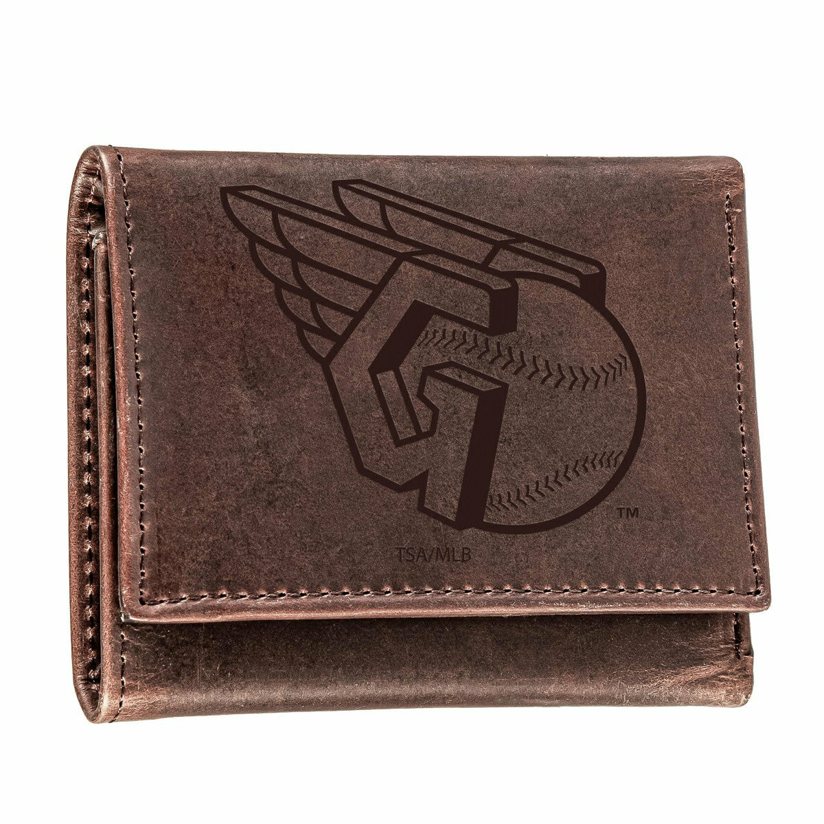 Cleveland Guardians Tri-Fold Wallet Brown 100% Genuine Leather - MLB Home