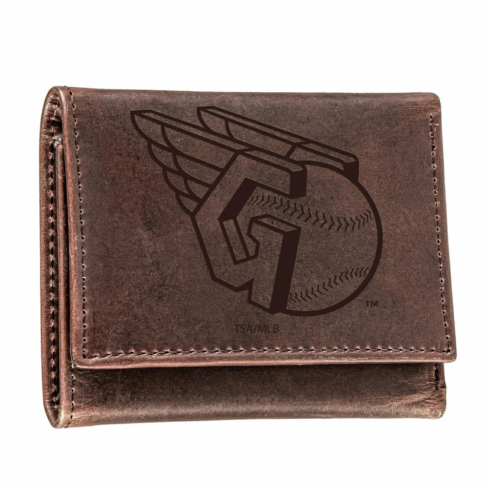 Cleveland Guardians Tri-Fold Wallet Brown 100% Genuine Leather - MLB Home