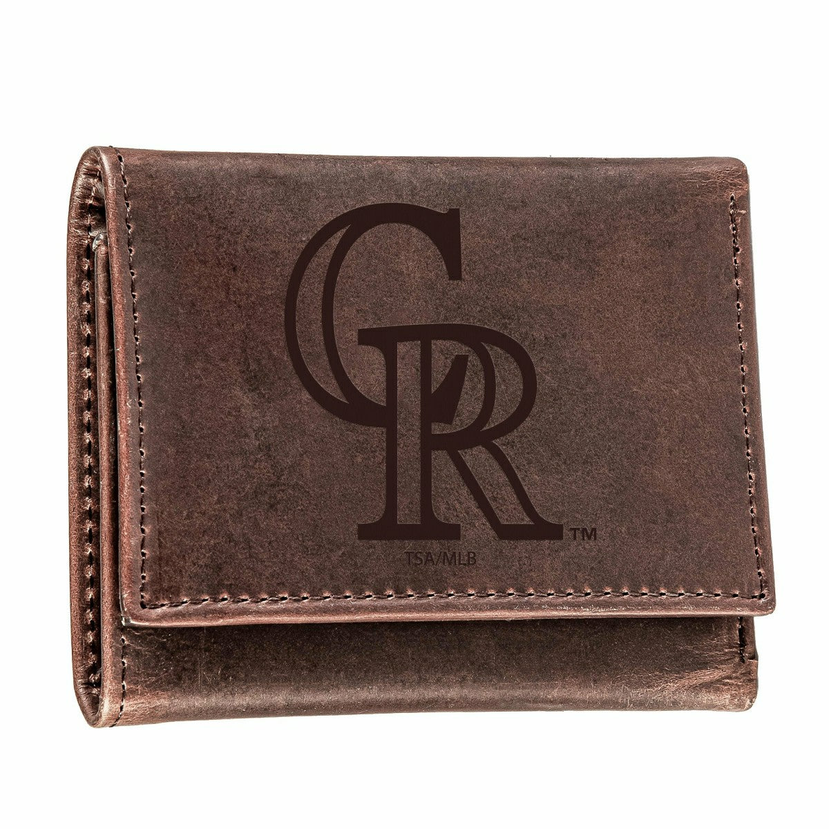 Colorado Rockies Tri-Fold Wallet Brown 100% Genuine Leather - MLB Home