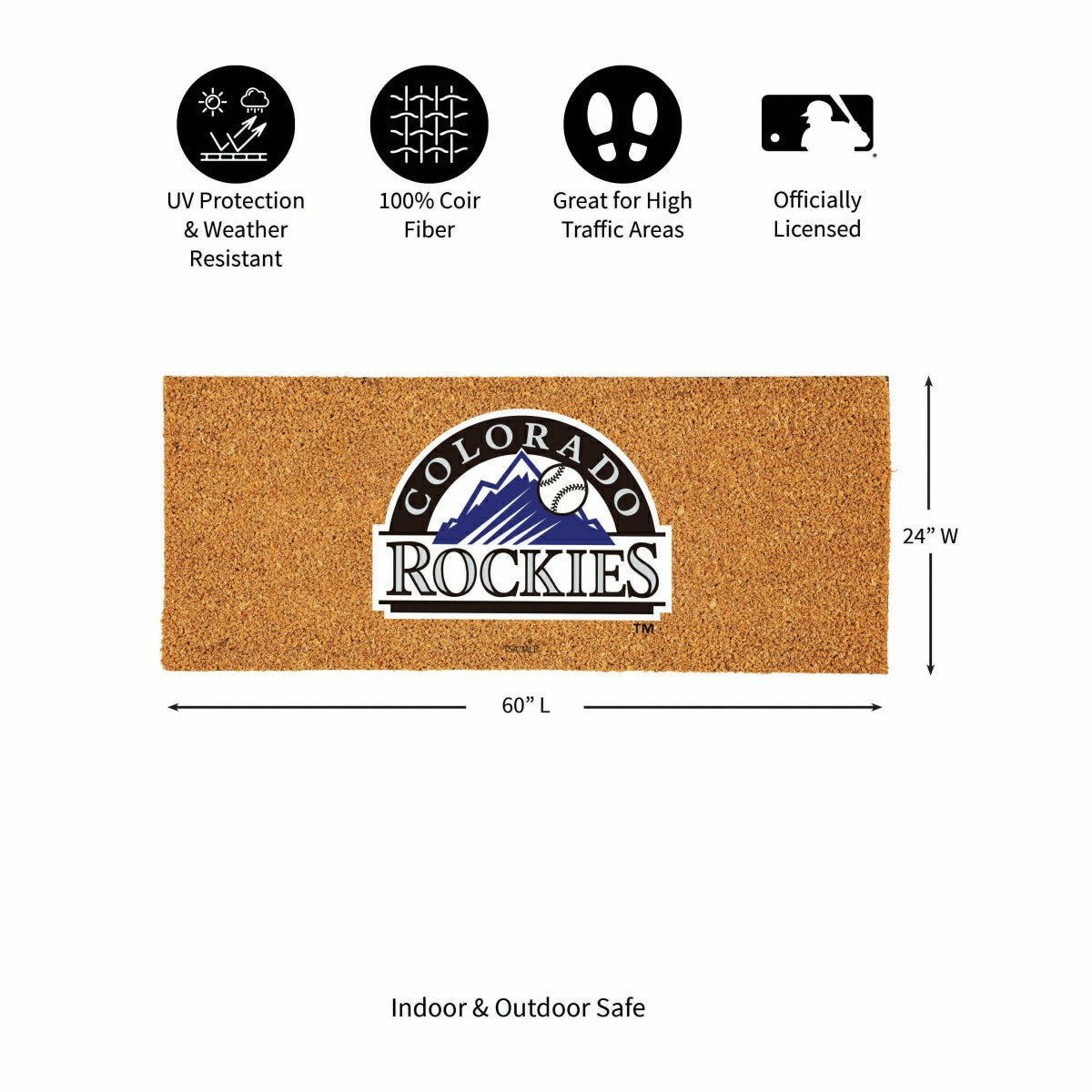 Colorado Rockies Extra Large Full Color Coir Mat, 60"x24" - MLB