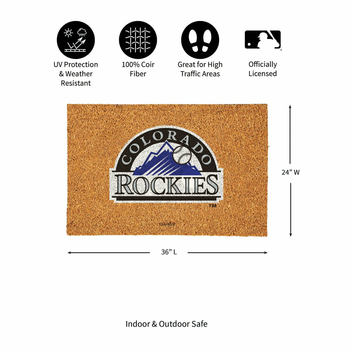 Colorado Rockies Large Full Color Coir Mat, 36"x24" - MLB
