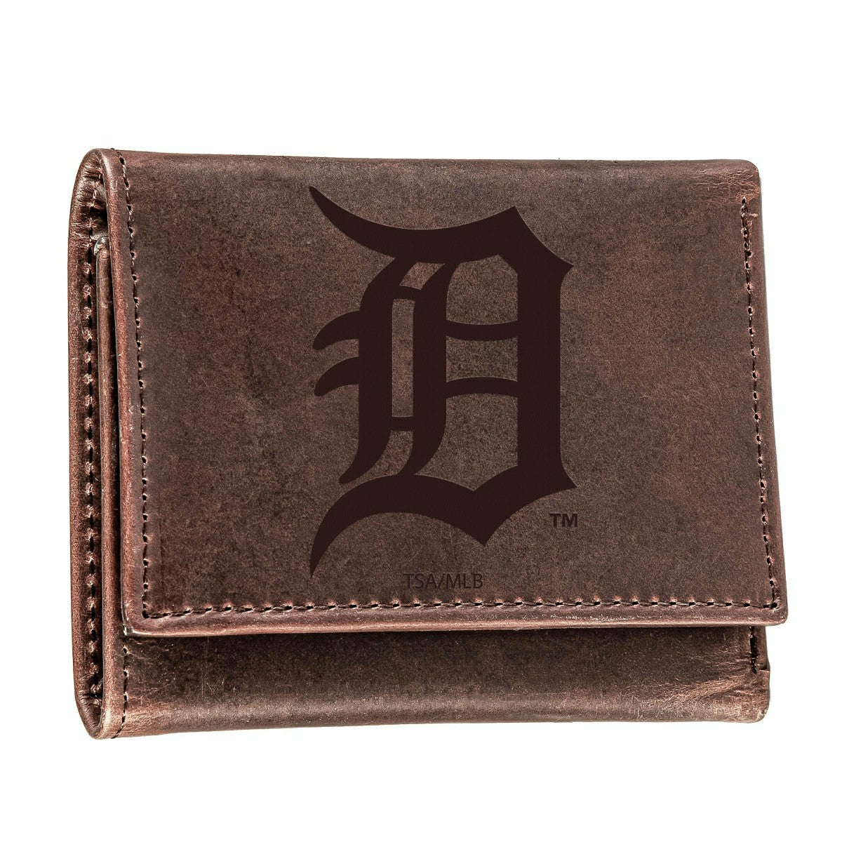 Detroit Tigers Tri-Fold Wallet Brown 100% Genuine Leather - MLB Home