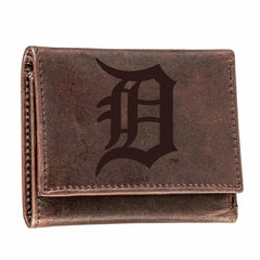 Detroit Tigers Tri-Fold Wallet Brown 100% Genuine Leather - MLB Home
