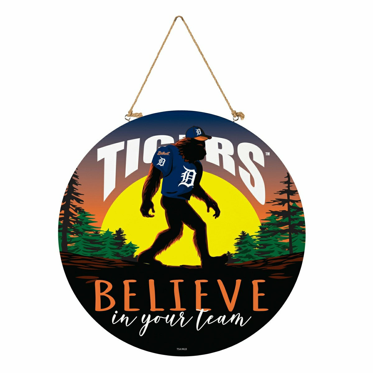 Detroit Tigers Bigfoot Round Door Décor with Hanging Rope, 18x18 - MLB Home