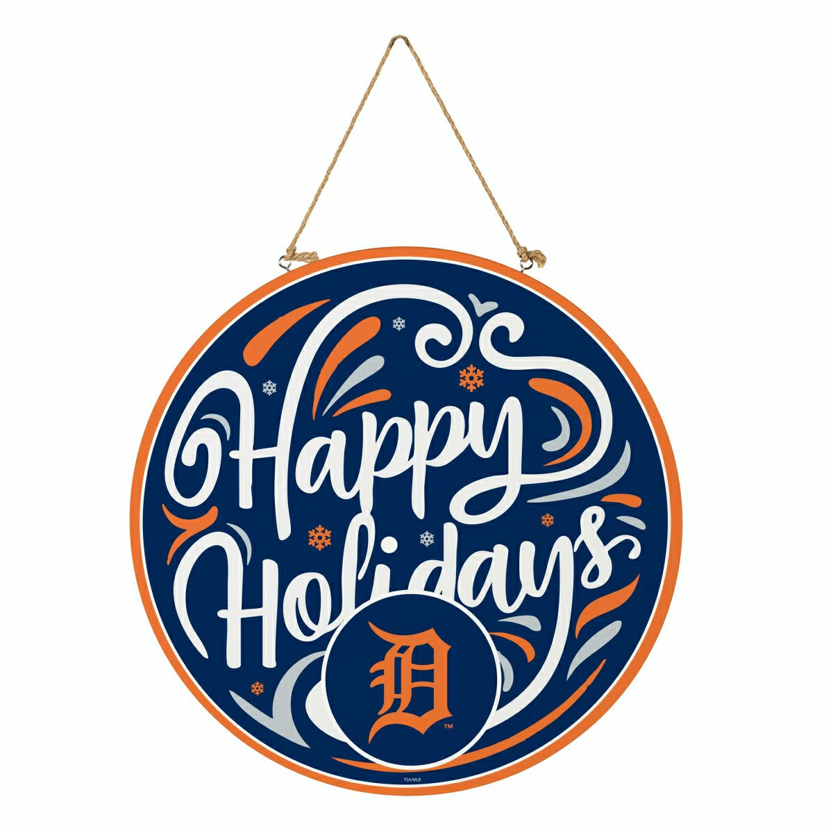 Detroit Tigers Holiday Round Door Décor with Hanging Rope, 18x18 - MLB Home
