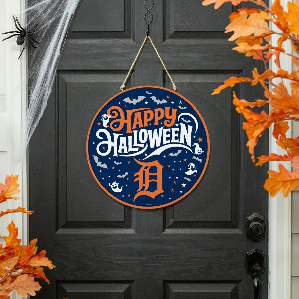 Detroit Tigers Halloween Round Door Décor with Hanging Rope, 18x18 - MLB Home