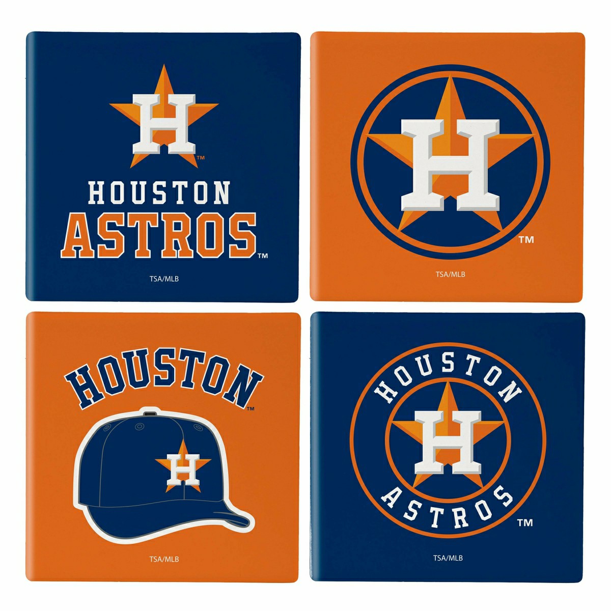 Houston Astros Ceramic Coasters Set, 4pcs with Wood Caddy - MLB Home