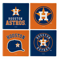 Houston Astros Ceramic Coasters Set, 4pcs with Wood Caddy - MLB Home