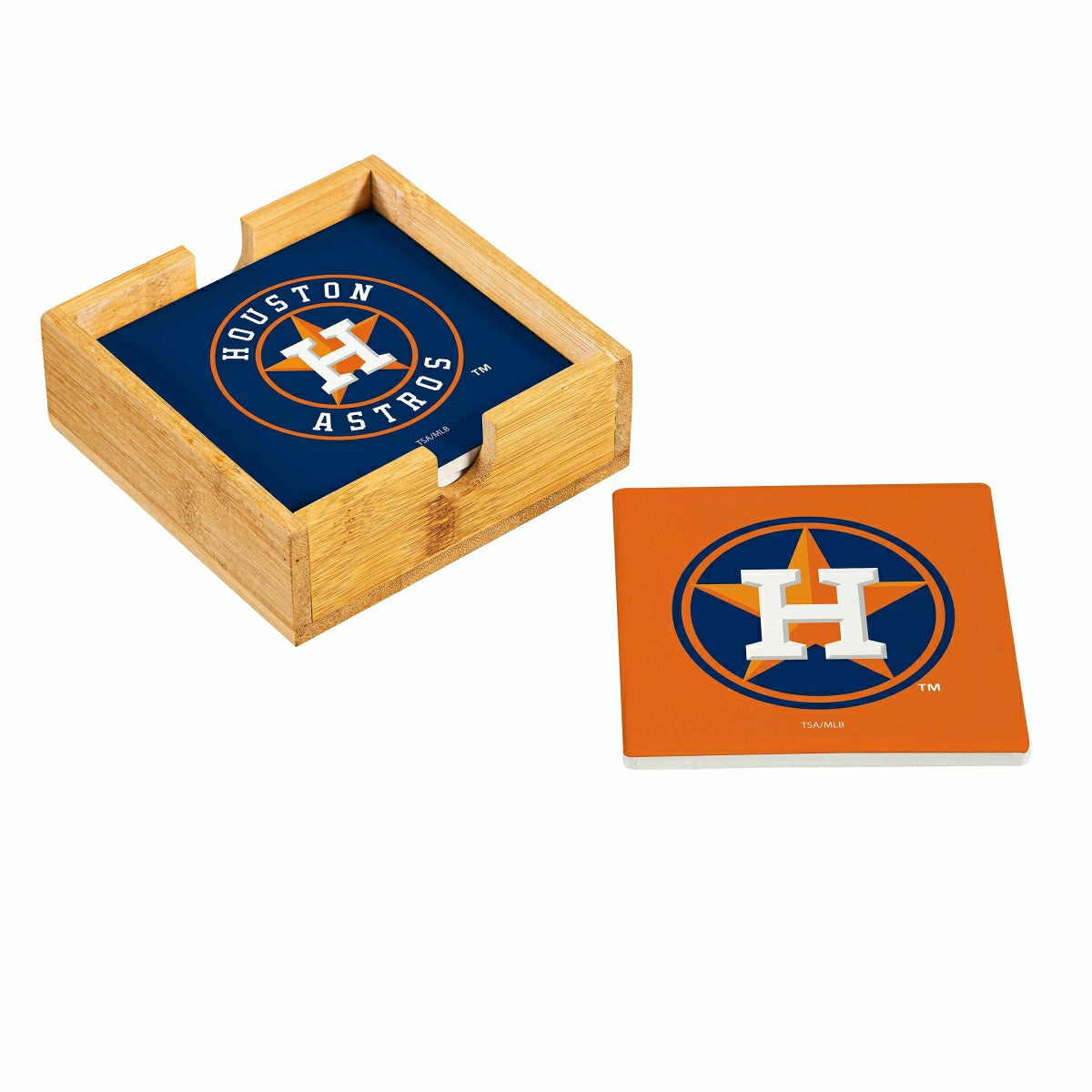 Houston Astros Ceramic Coasters Set, 4pcs with Wood Caddy - MLB Home