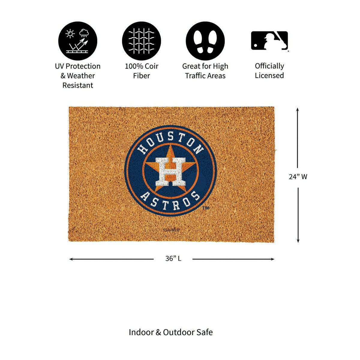 Houston Astros Large Full Color Coir Mat, 36"x24" - MLB