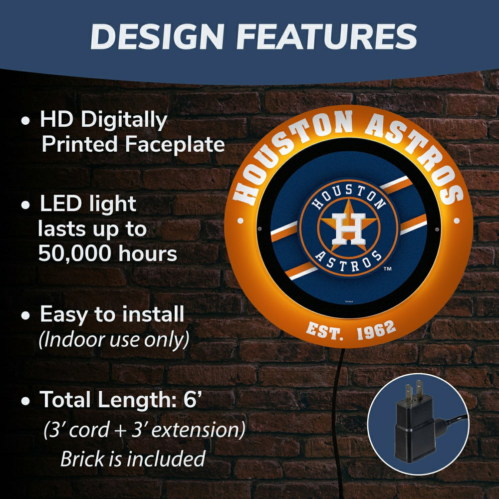 Houston Astros, Metal Lite, Round - MLB
