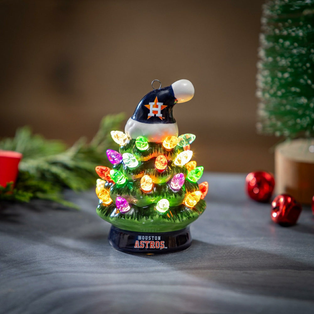 Houston Astros 4" Mini LED Tabletop Christmas Tree, Set of 2 - MLB Home