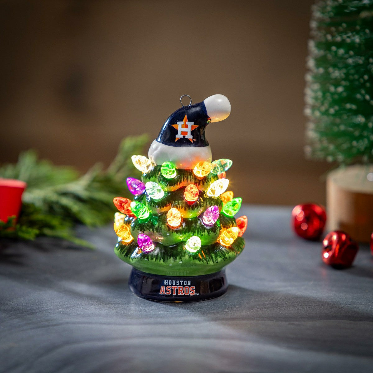 Houston Astros 4" Mini LED Tabletop Christmas Tree, Set of 2 - MLB Home