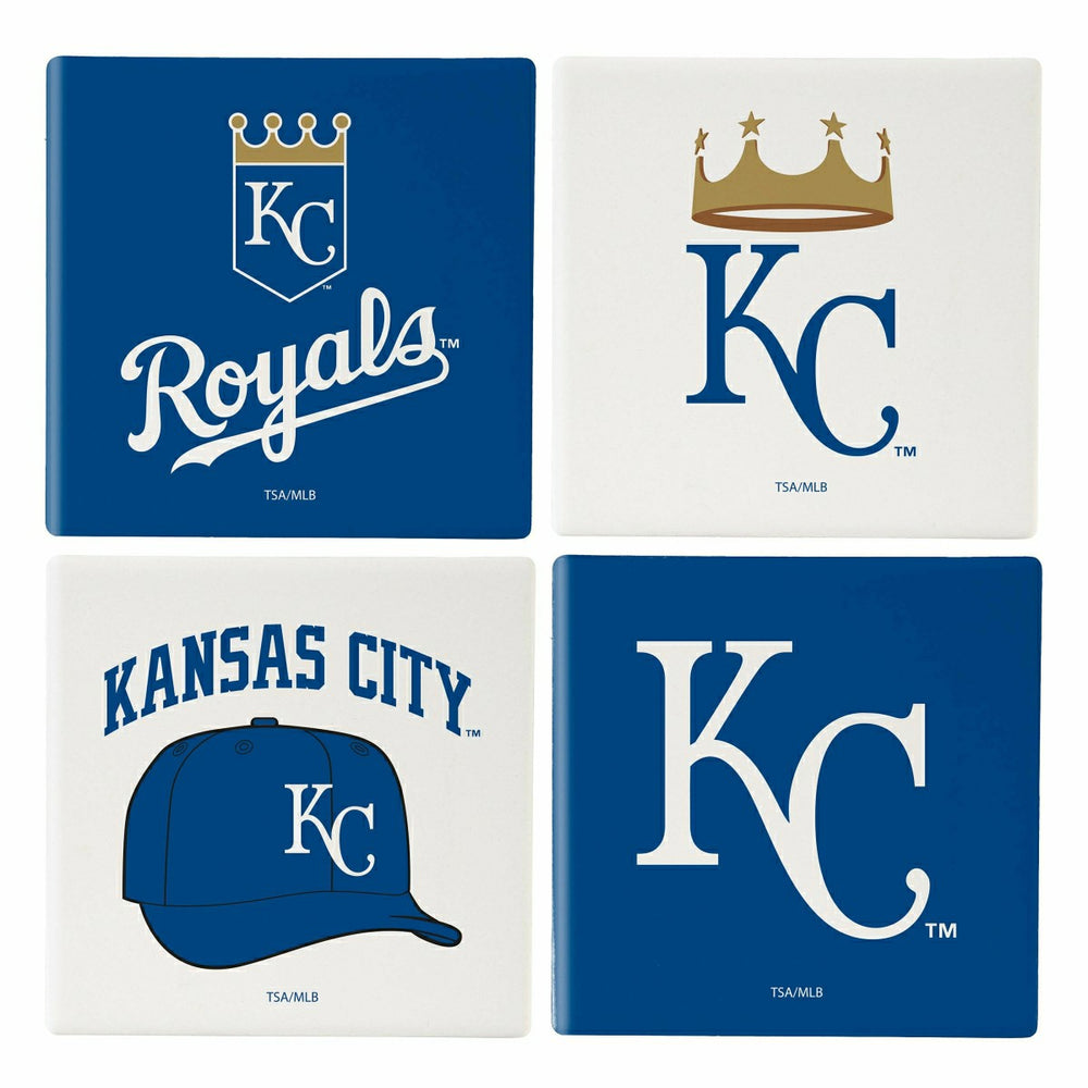 Kansas City Royals Ceramic Coasters Set, 4pcs with Wood Caddy - MLB Home