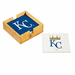 Kansas City Royals Ceramic Coasters Set, 4pcs with Wood Caddy - MLB Home