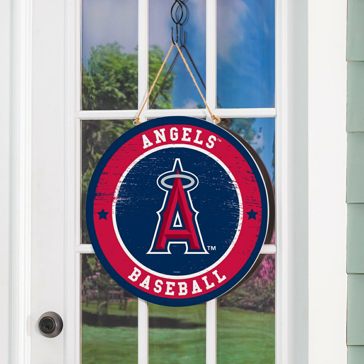 Los Angeles Angels Round Door Décor with Hanging Rope, 18x18 - MLB Home