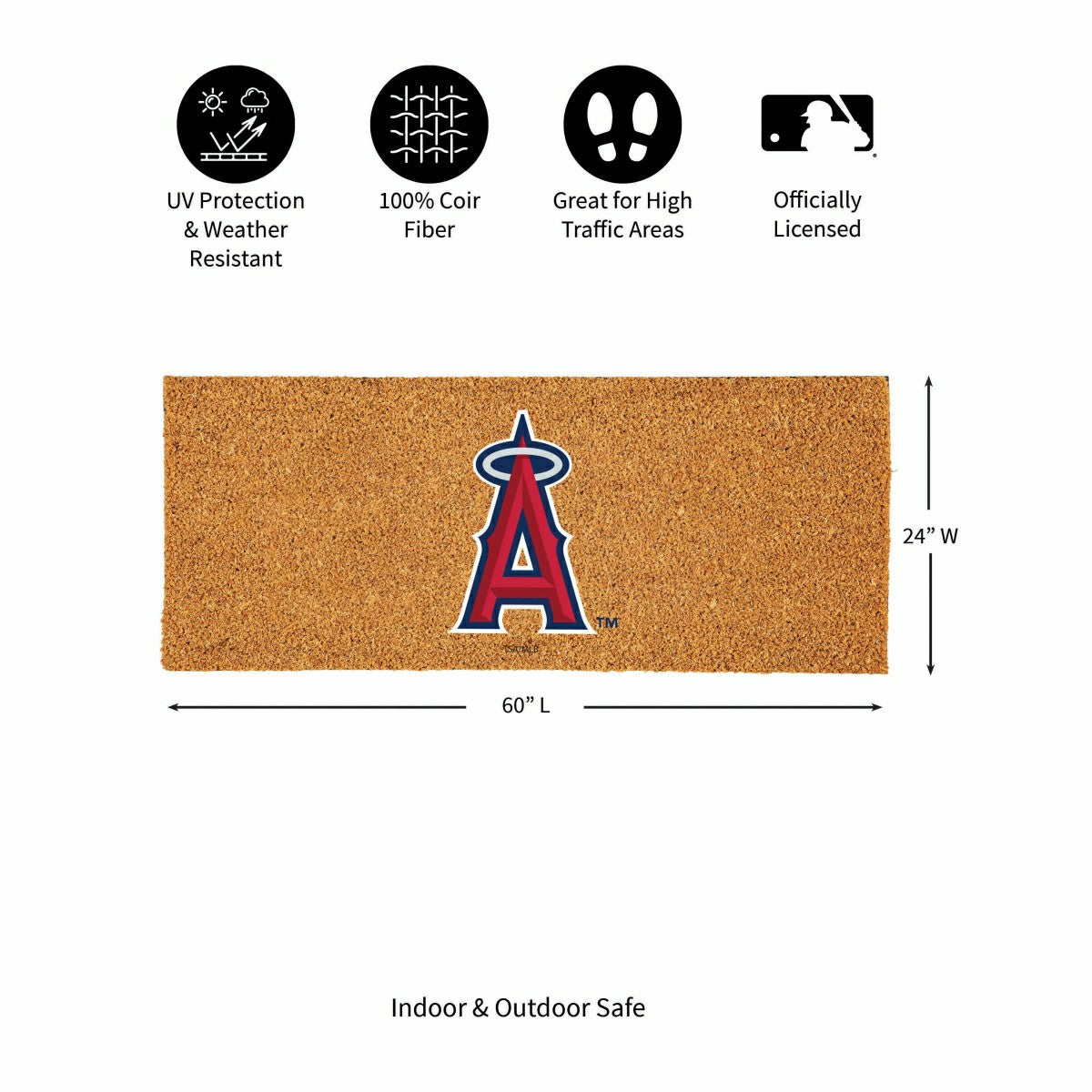 Los Angeles Angels Extra Large Full Color Coir Mat, 60"x24" - MLB