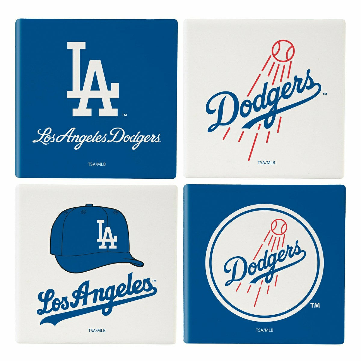Los Angeles Dodgers Ceramic Coasters Set, 4pcs with Wood Caddy - MLB Home