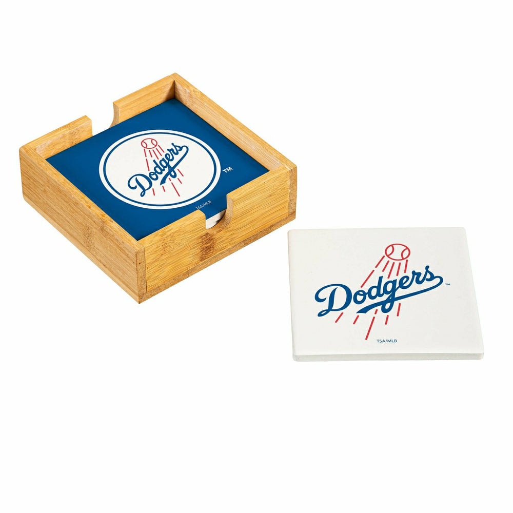 Los Angeles Dodgers Ceramic Coasters Set, 4pcs with Wood Caddy - MLB Home