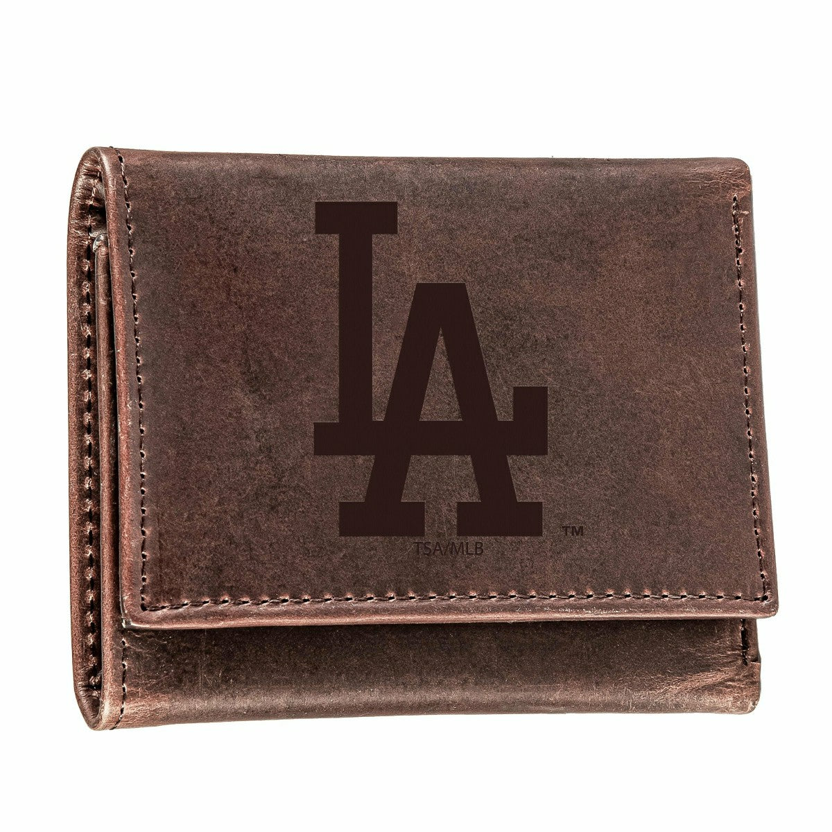 Los Angeles Dodgers Tri-Fold Wallet Brown 100% Genuine Leather - MLB Home