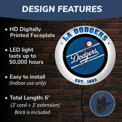 Los Angeles Dodgers, Metal Lite, Round - MLB