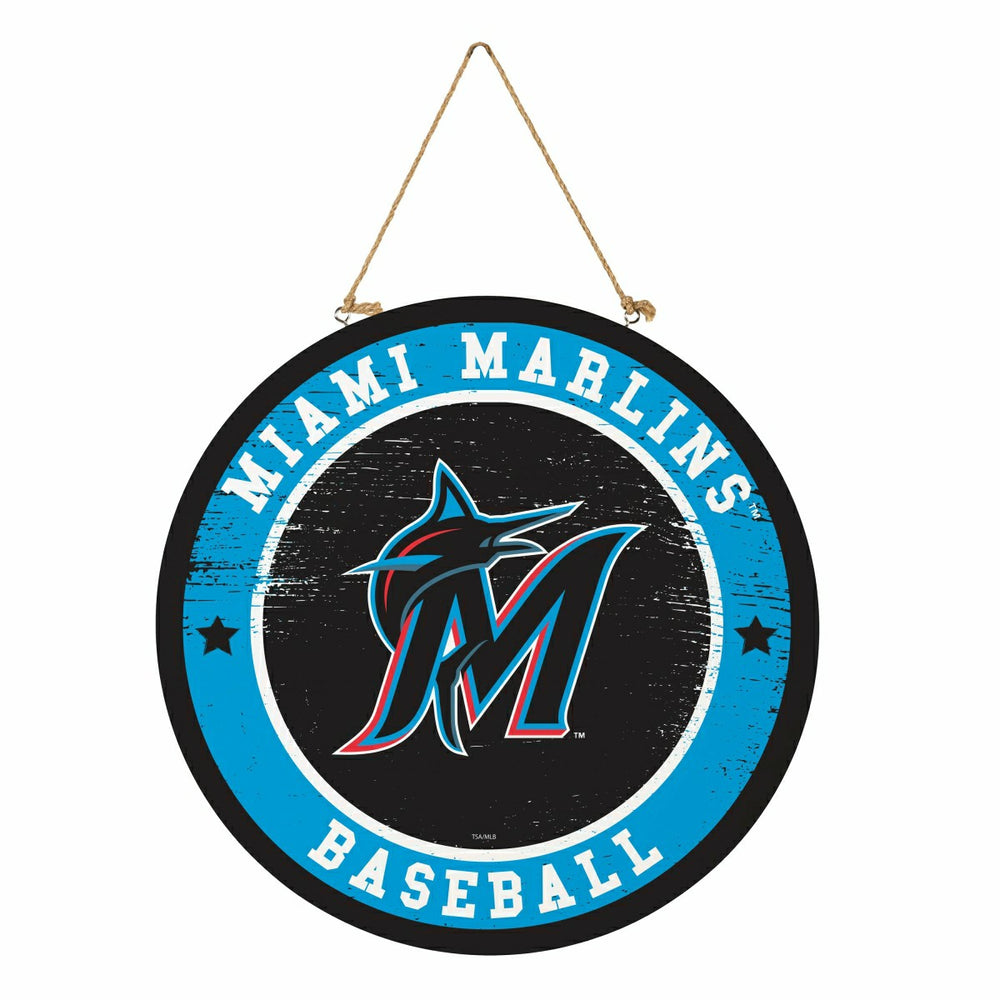 Miami Marlins Round Door Décor with Hanging Rope, 18x18 - MLB Home