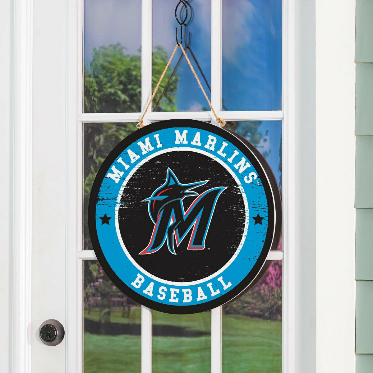 Miami Marlins Round Door Décor with Hanging Rope, 18x18 - MLB Home