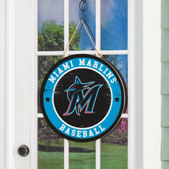 Miami Marlins Round Door Décor with Hanging Rope, 18x18 - MLB Home