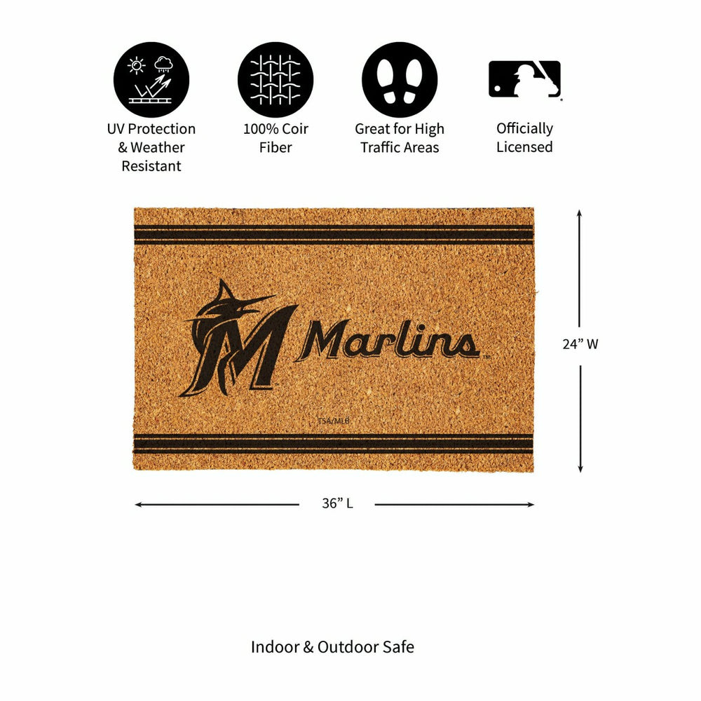 Miami Marlins Large One Color Coir Mat, 36"x24" - MLB