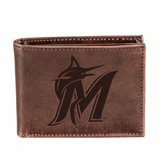 Miami Marlins Bi-Fold Wallet Brown 100% Genuine Leather - MLB Home