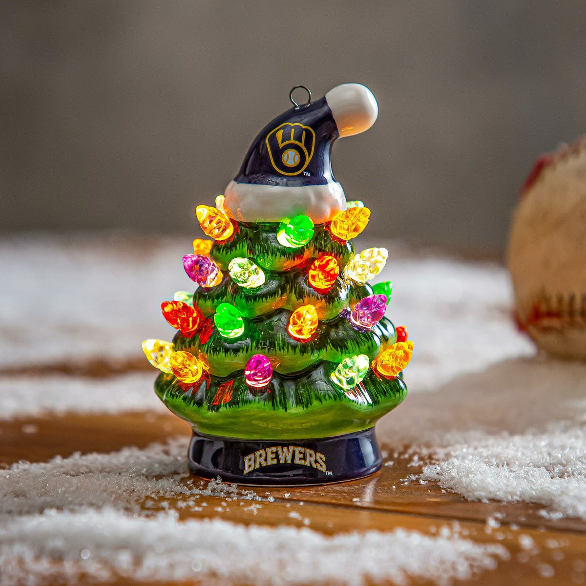 Milwaukee Brewers 4" Mini LED Tabletop Christmas Tree, Set of 2 - MLB Home