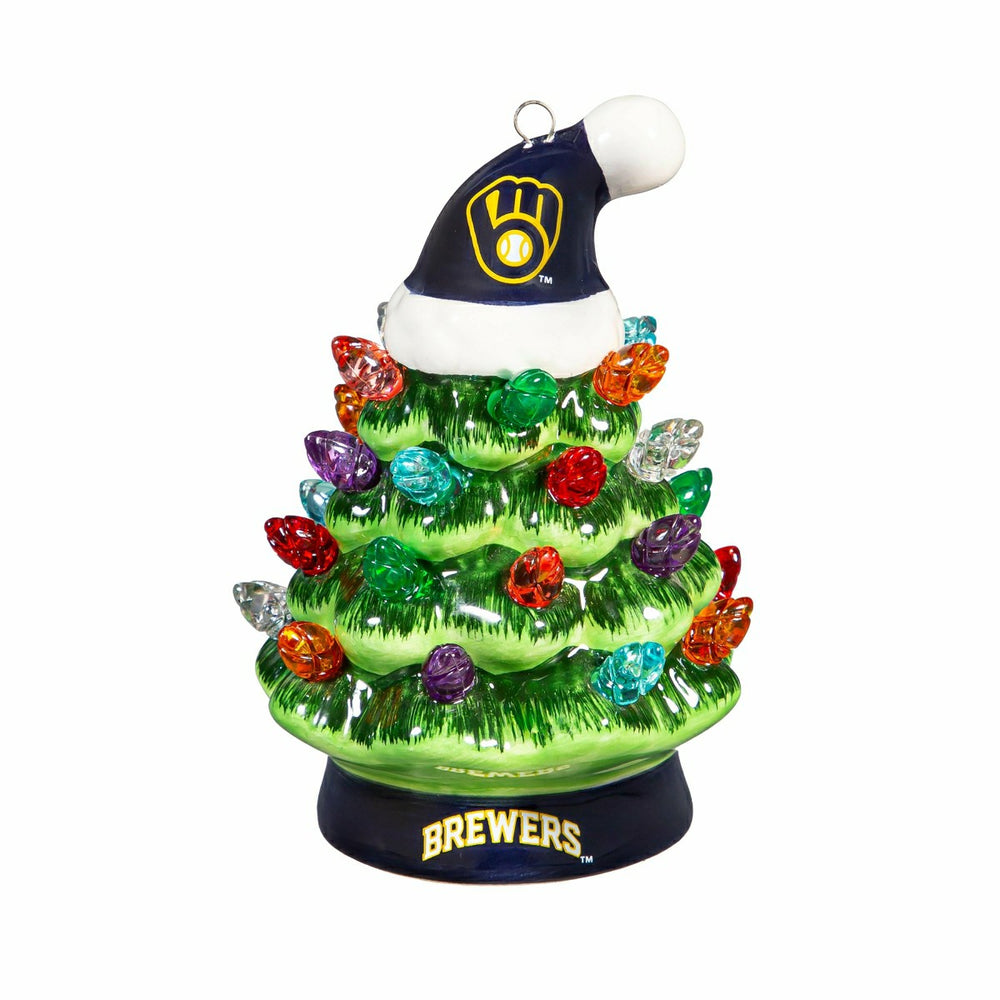 Milwaukee Brewers 4" Mini LED Tabletop Christmas Tree, Set of 2 - MLB Home