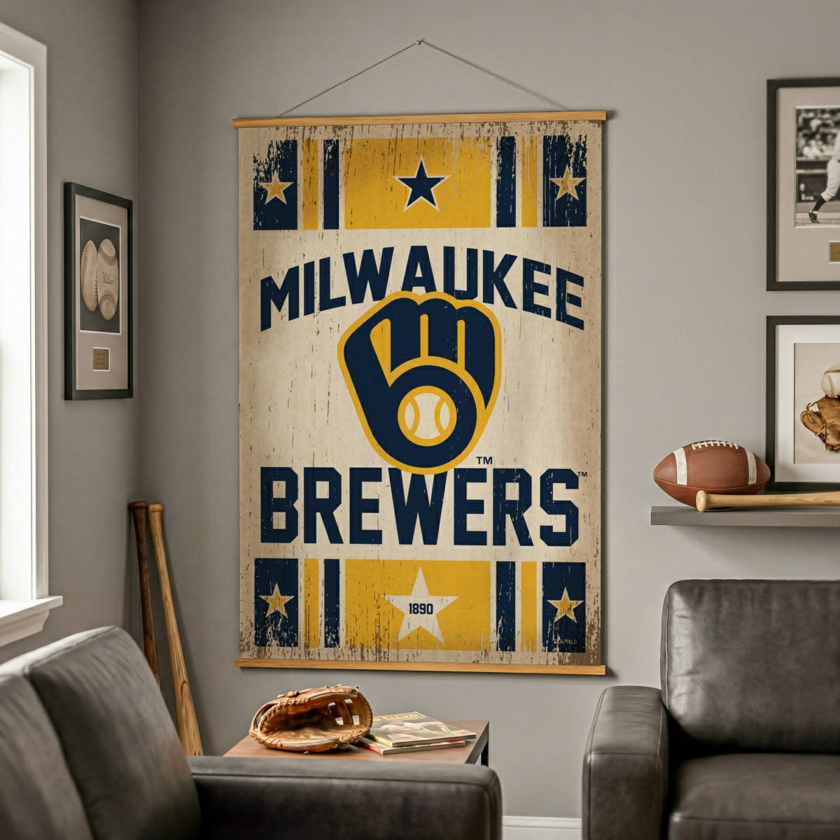 Milwaukee Brewers, Canvas Wall Tapestry, Large, 54x36 - MLB Home