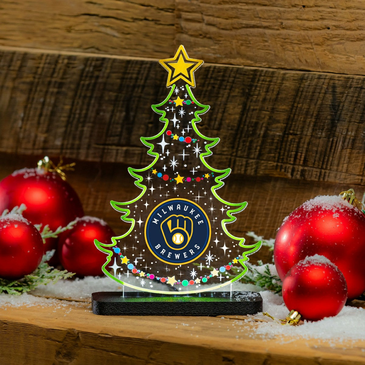 Milwaukee Brewers Baseball Holiday Tree Desklite LED Decor - MLB Home
