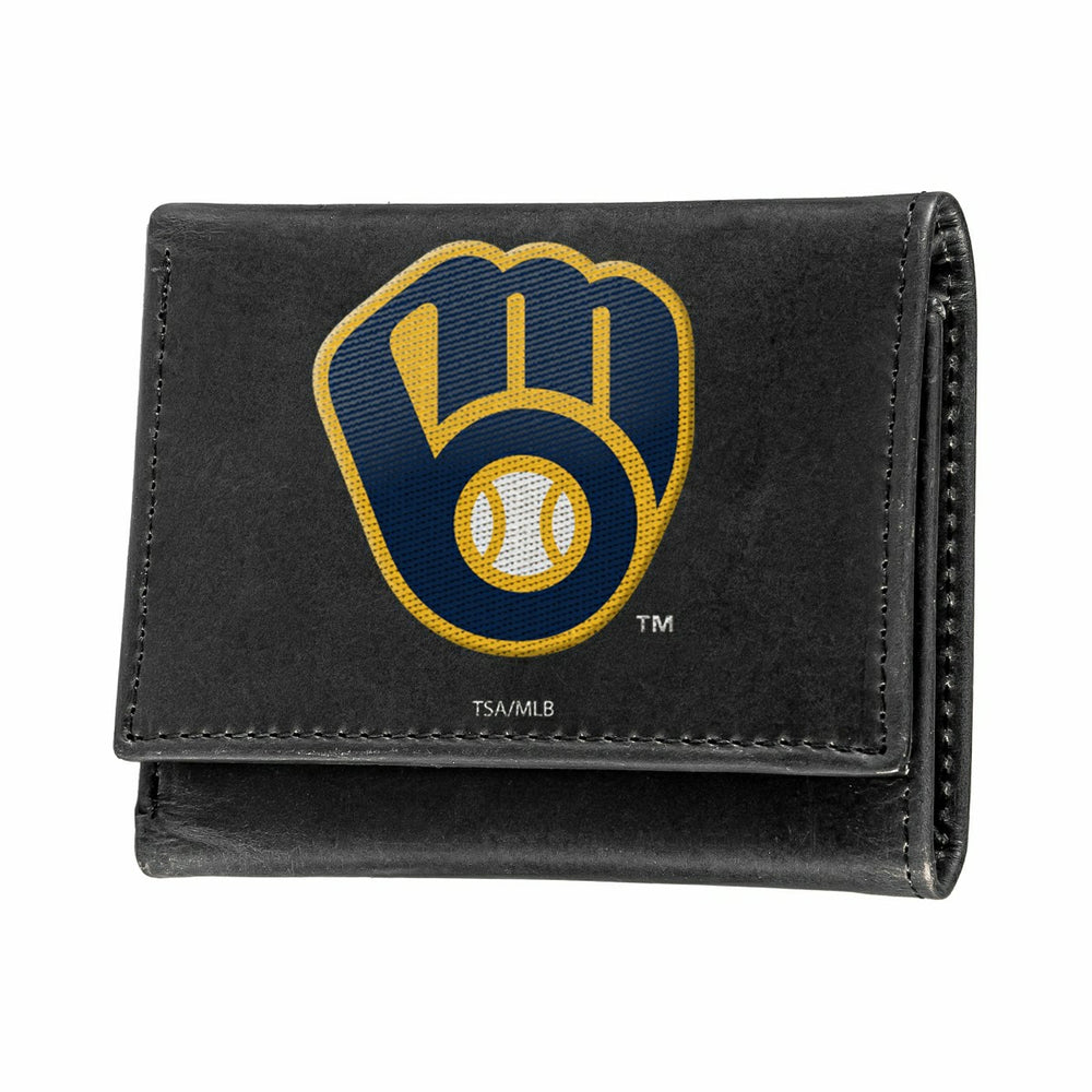 Milwaukee Brewers Black Tri-Fold Embroidered Wallet w/ RFID Blocking - MLB Home