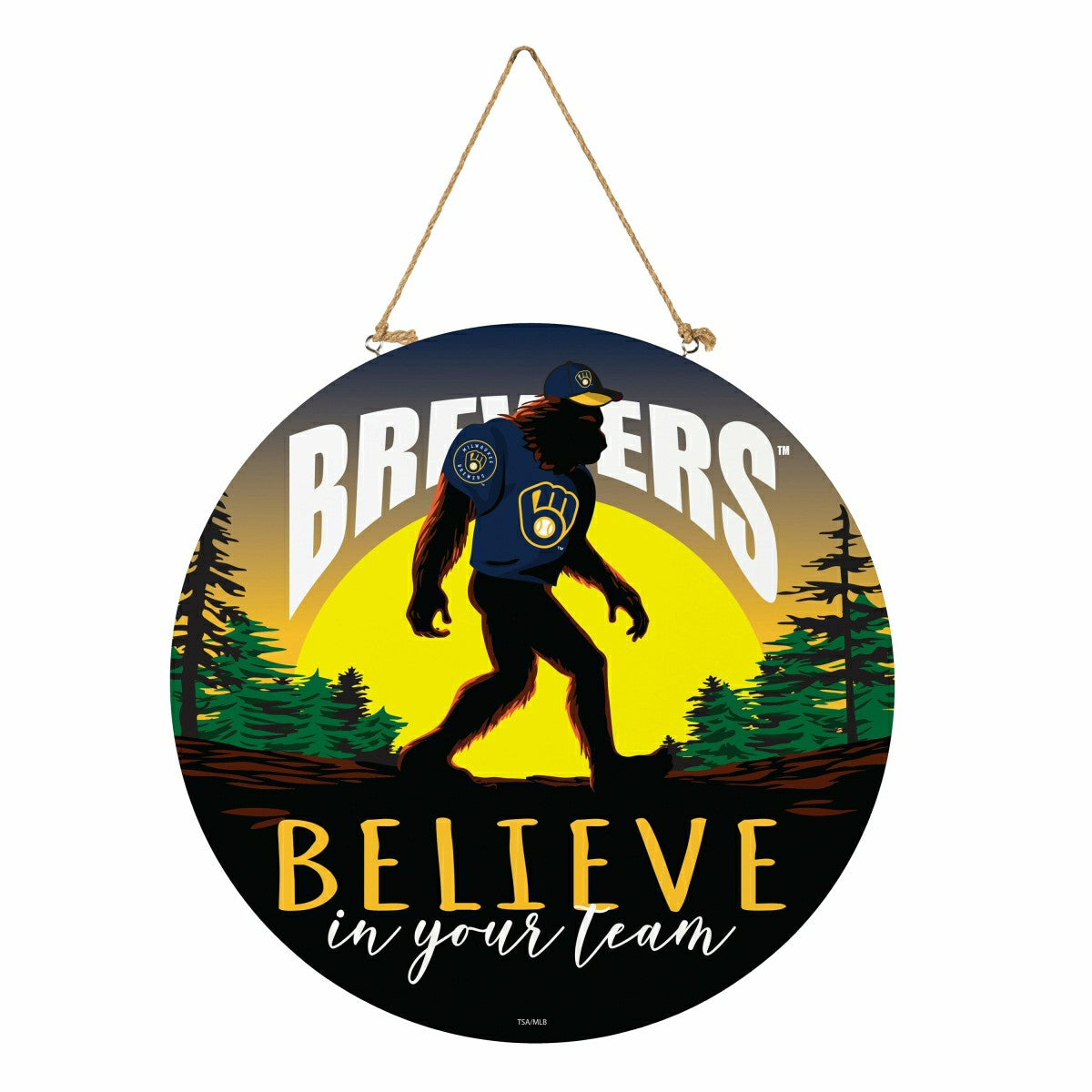 Milwaukee Brewers Bigfoot Round Door Décor with Hanging Rope, 18x18 - MLB Home