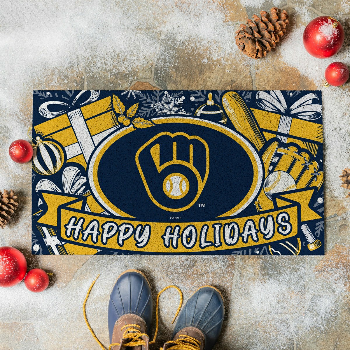 Milwaukee Brewers Holiday PVC Mat, 28"x16" - MLB