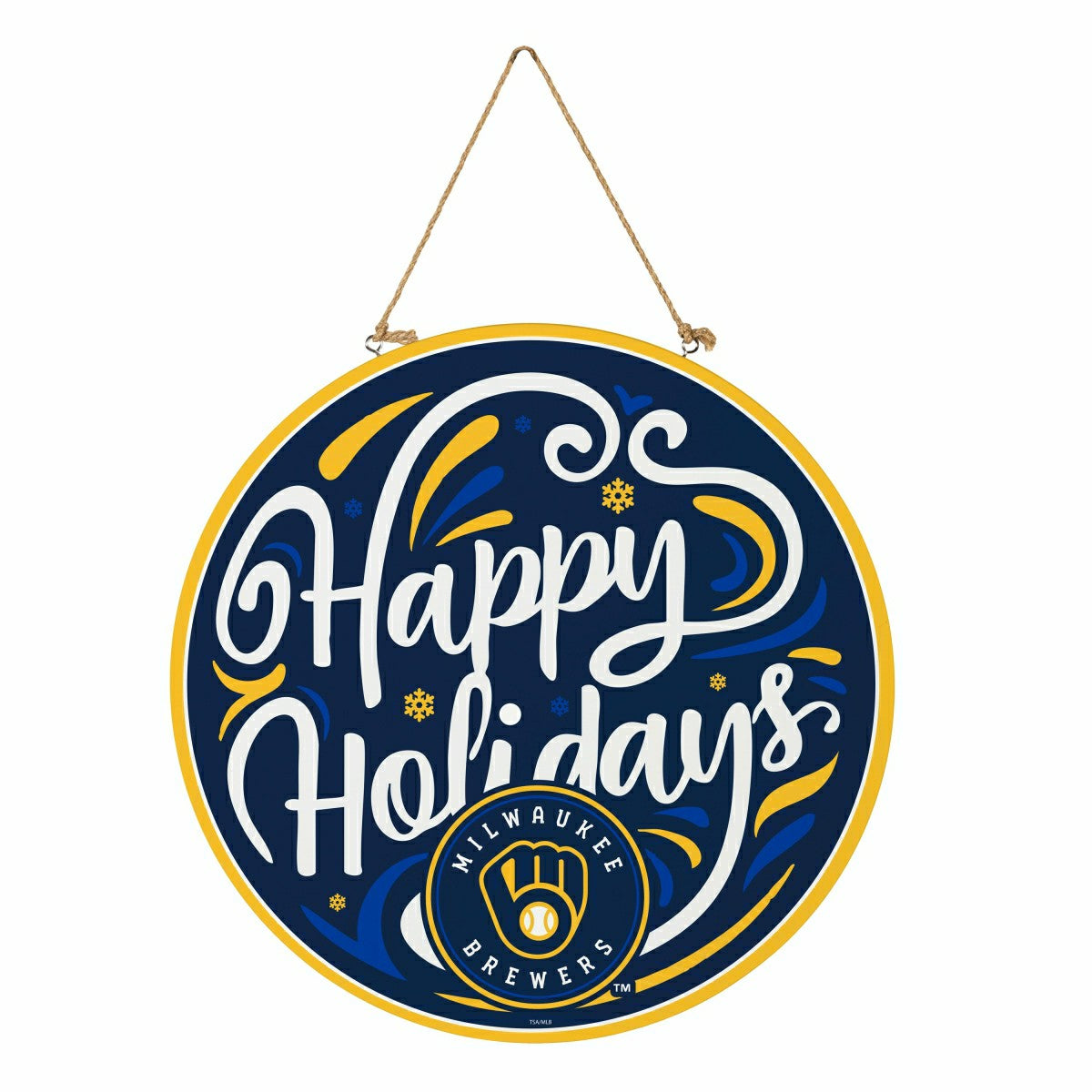 Milwaukee Brewers Holiday Round Door Décor with Hanging Rope, 18x18 - MLB Home