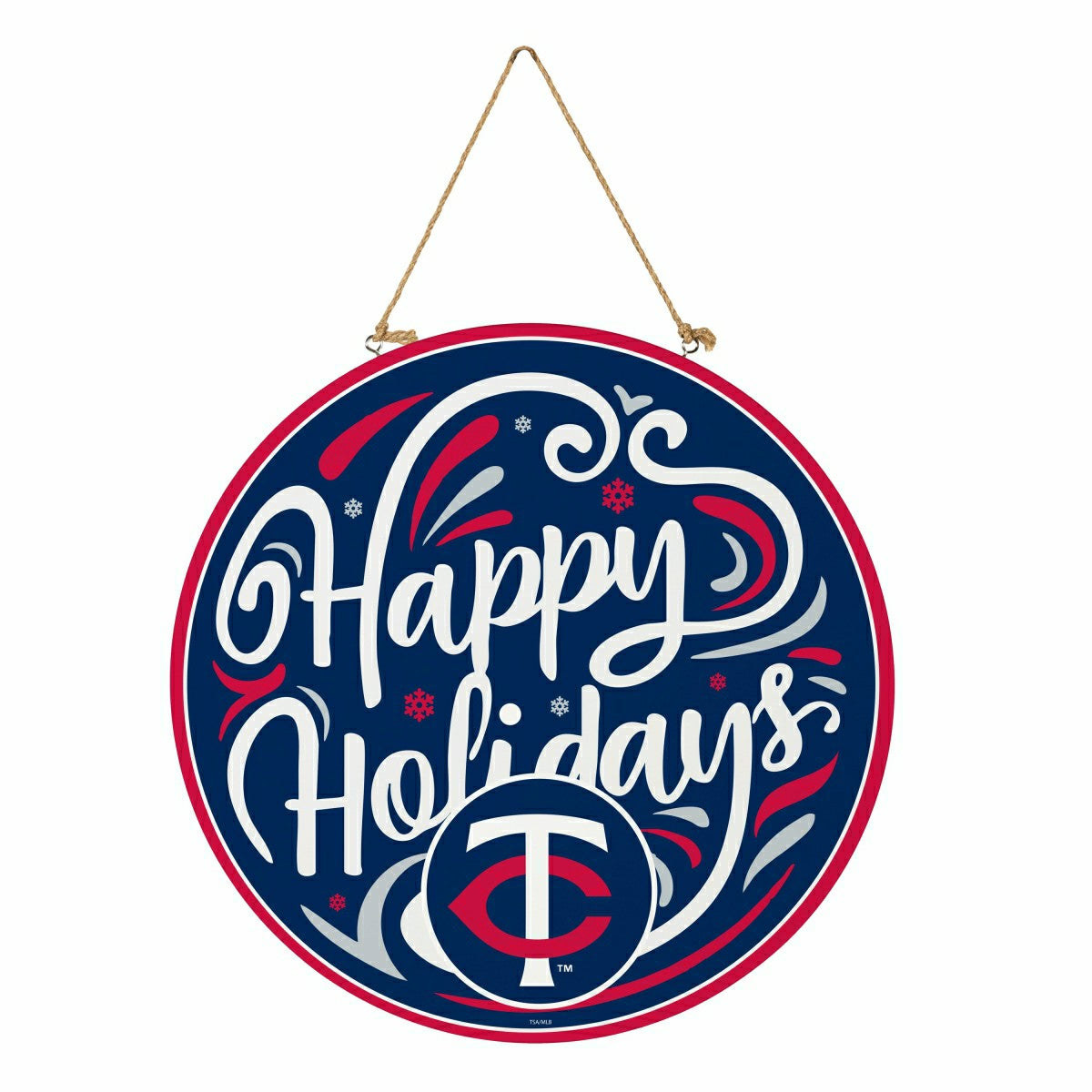 Minnesota Twins Holiday Round Door Décor with Hanging Rope, 18x18 - MLB Home