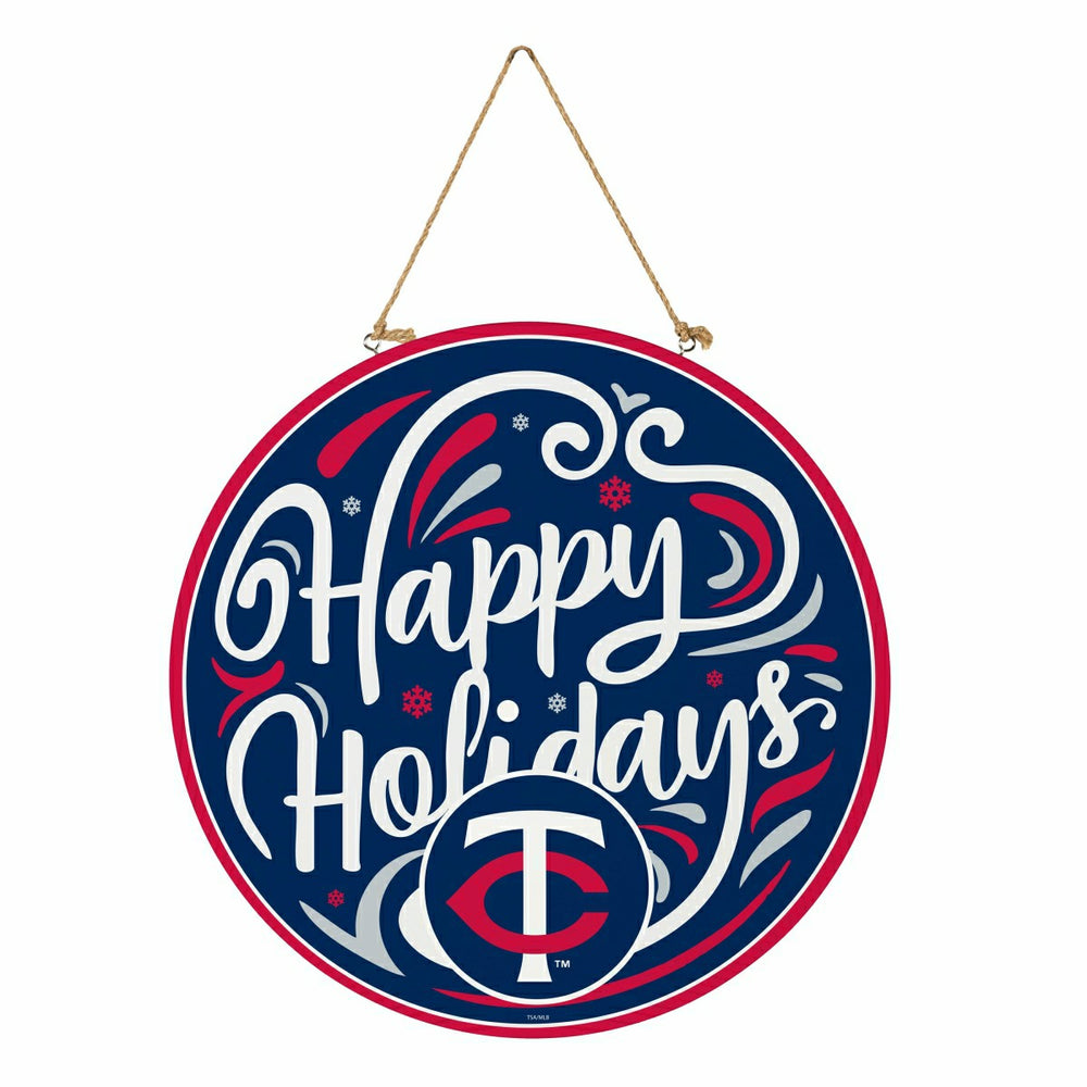 Minnesota Twins Holiday Round Door Décor with Hanging Rope, 18x18 - MLB Home